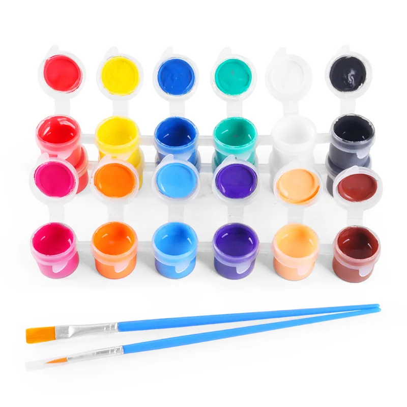 High quality paints acrylic,12colors paints strips with brush for kids.12 strip pot 2 3 5 ml acrylic paint set with brush