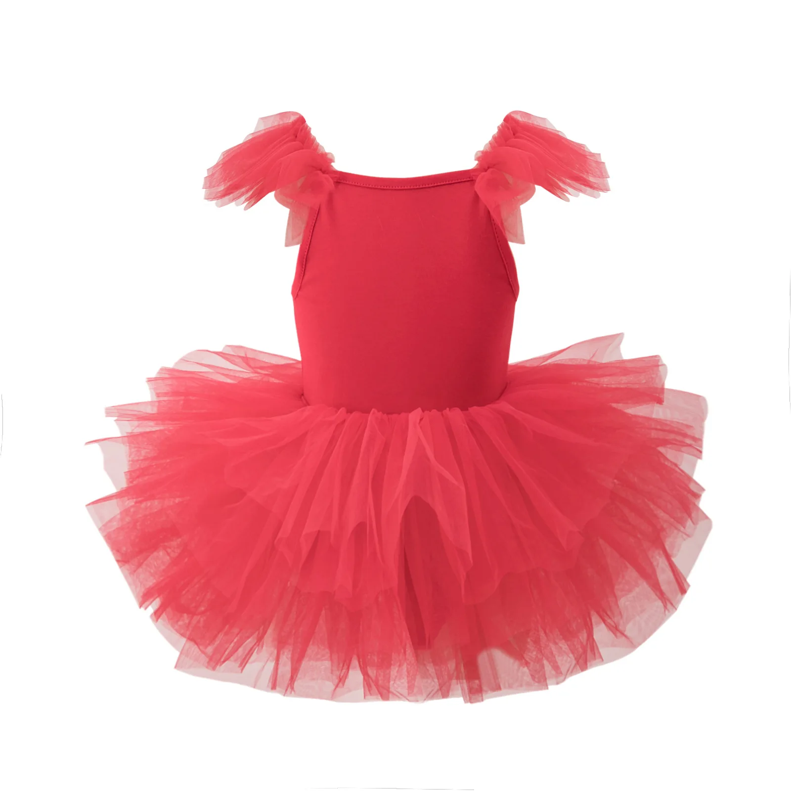 95% Cotton 5% Spandex High Quality Ruffle Sleeve Singlet Pink Light Blue Performance Kids Baby Ballet Tutu Dress