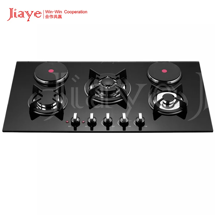 Multiple Cooktops Gas and Electric Hob Black Glass Panel 4 Burners Combined Stove