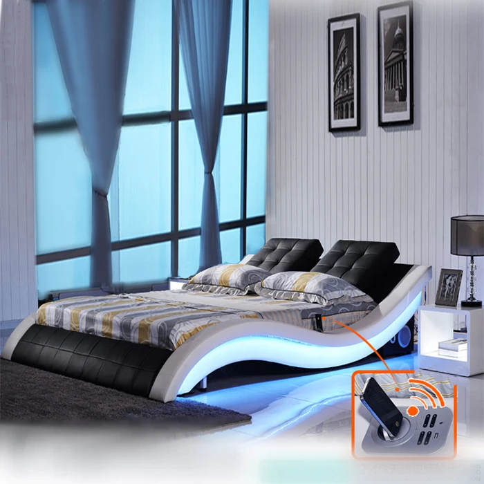CBMmart Low height rexine bed Popular Modern led light beds circle round bed bedroom furniture