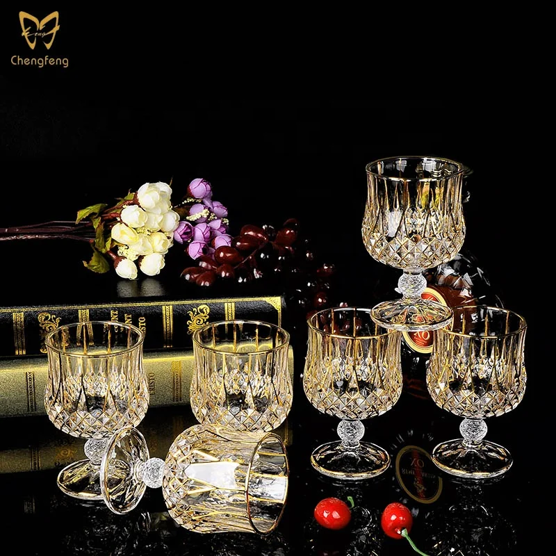 European Whiskey Decanter and Glass Set Red Wine Glasses Diamond Design Gold Color Wine Whiskey Decanter