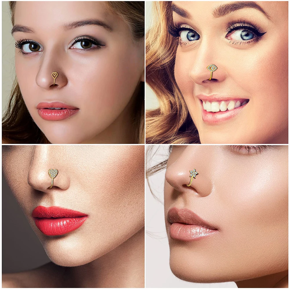 2024 custom stainless steel faux nose septum hoop nostril ring stud dangle clip on cuff non piercing jewelry
