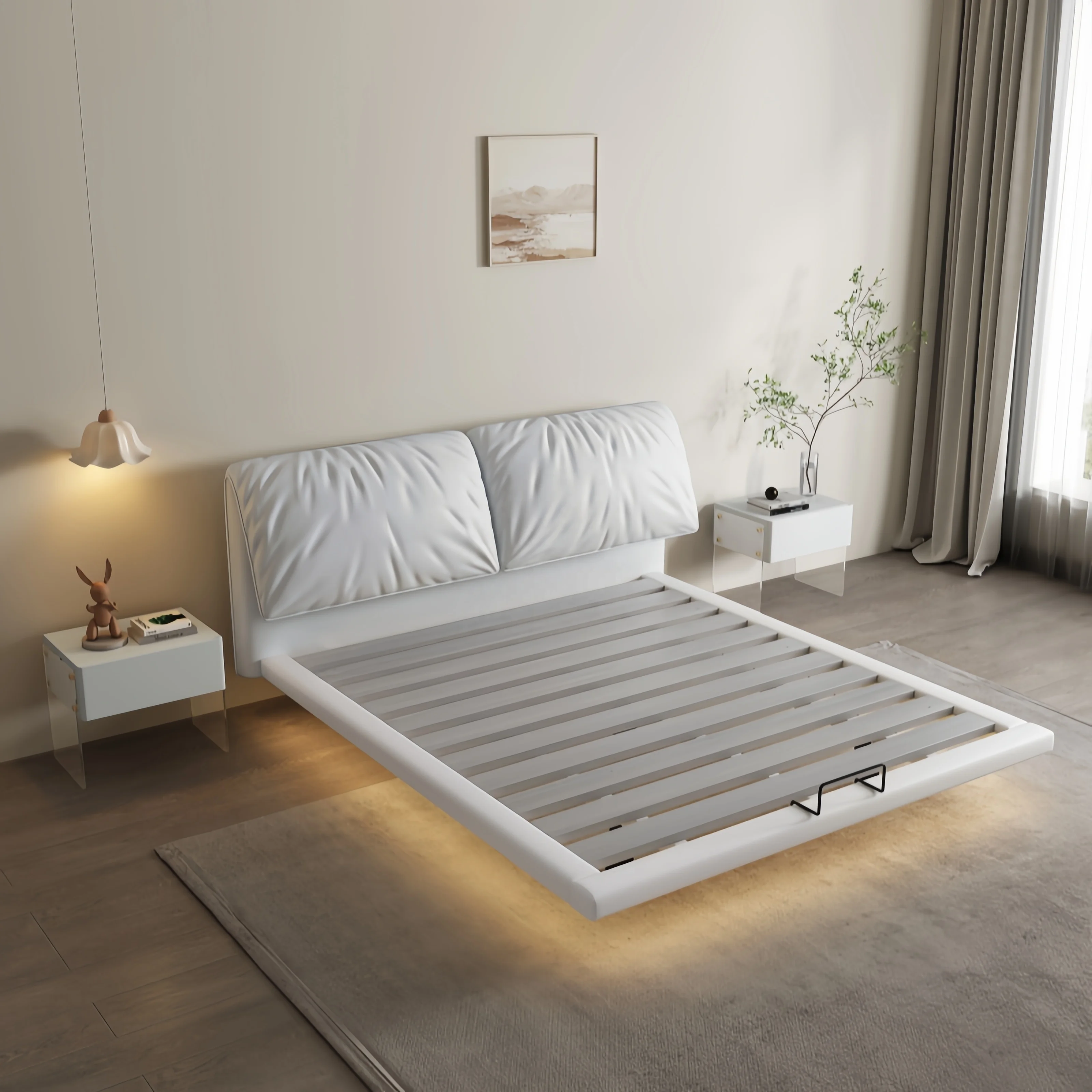 Elande Best Modern Suspended Floor Bed Queen King Size Platform Bedroom Furniture Modern Soft Bed With Headboard
