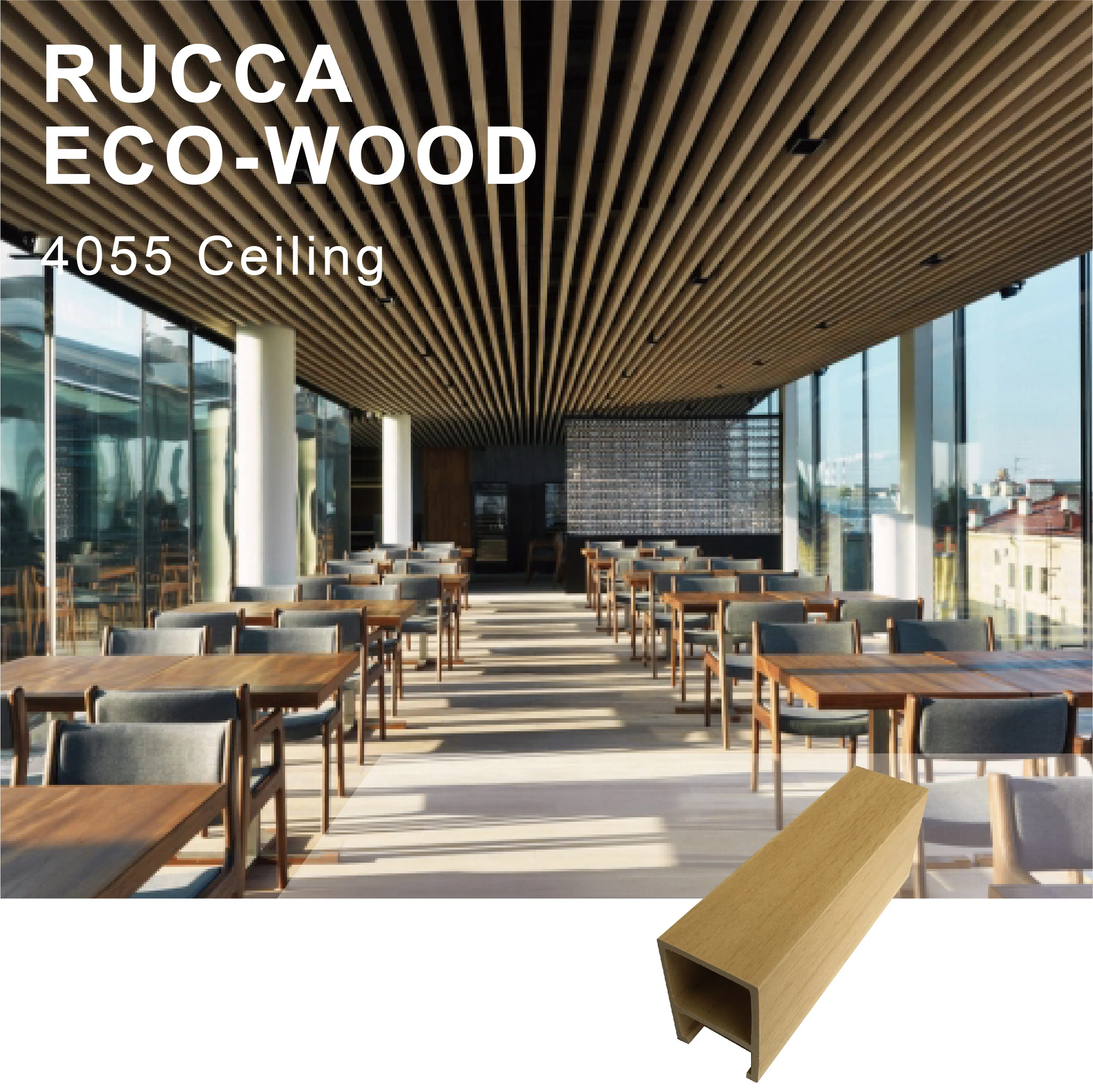 Rucca WPC Composite Ceiling Decoration False Ceiling 40*55mm Wholesale for Hotel/House/Project Ceiling Panel Tiles