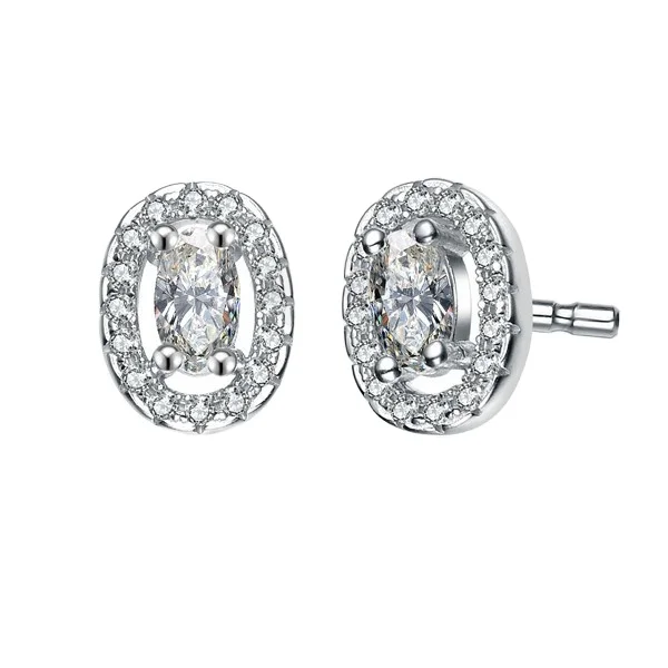 Keiyue pure 925 sun sterling silver seoul cz stone oval earrings studs for daily wear