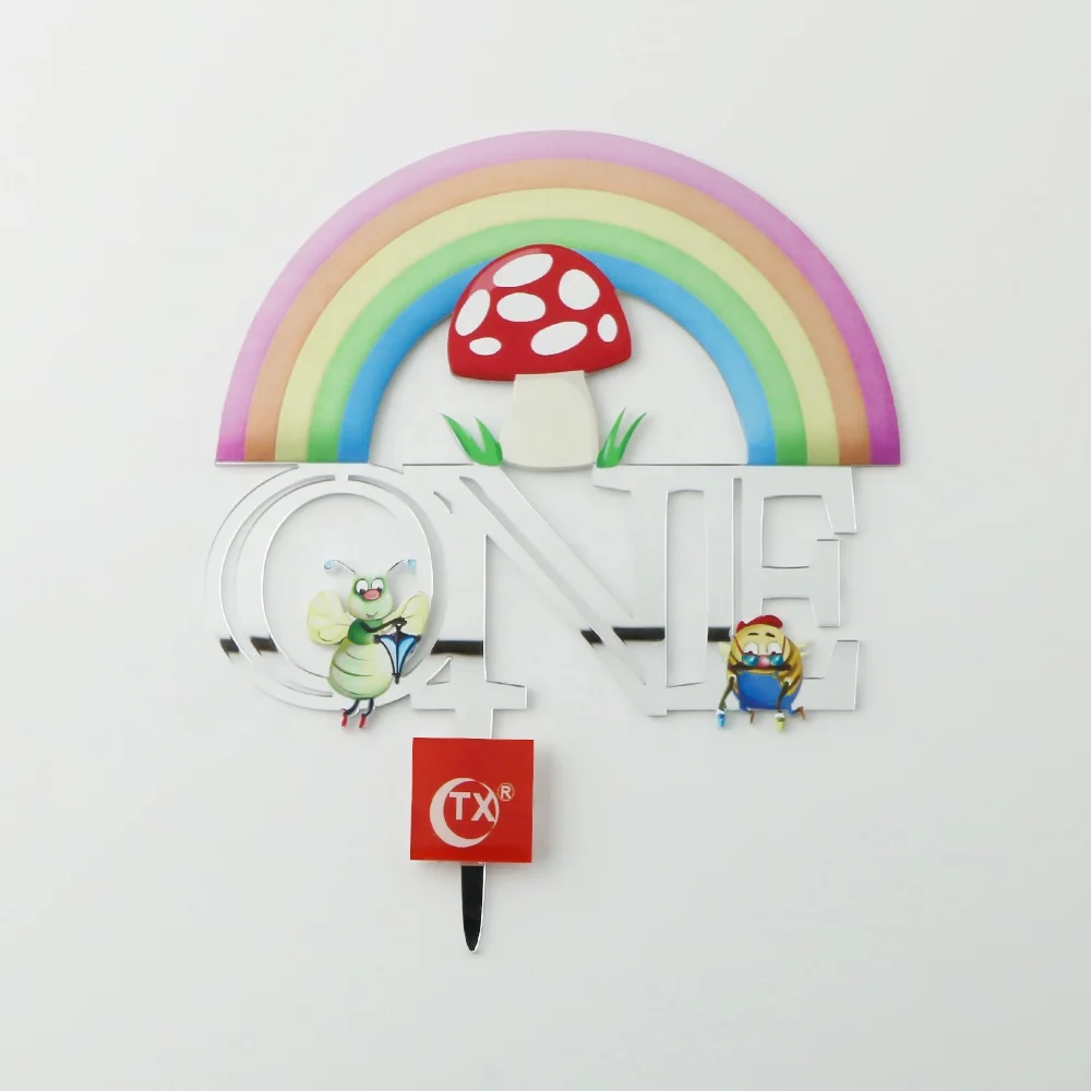 Woodland Fairy Acrylic Cake Topper Party Decoration Supplier Kids Magical Rainbow Mushroom Cake Topper Baby Shower Cake Supplies