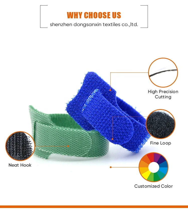 Custom Wholesale Colorful Double Sided Reusable Carry Self Gripping Cinch Straps/ Hook Loop Cable Tie