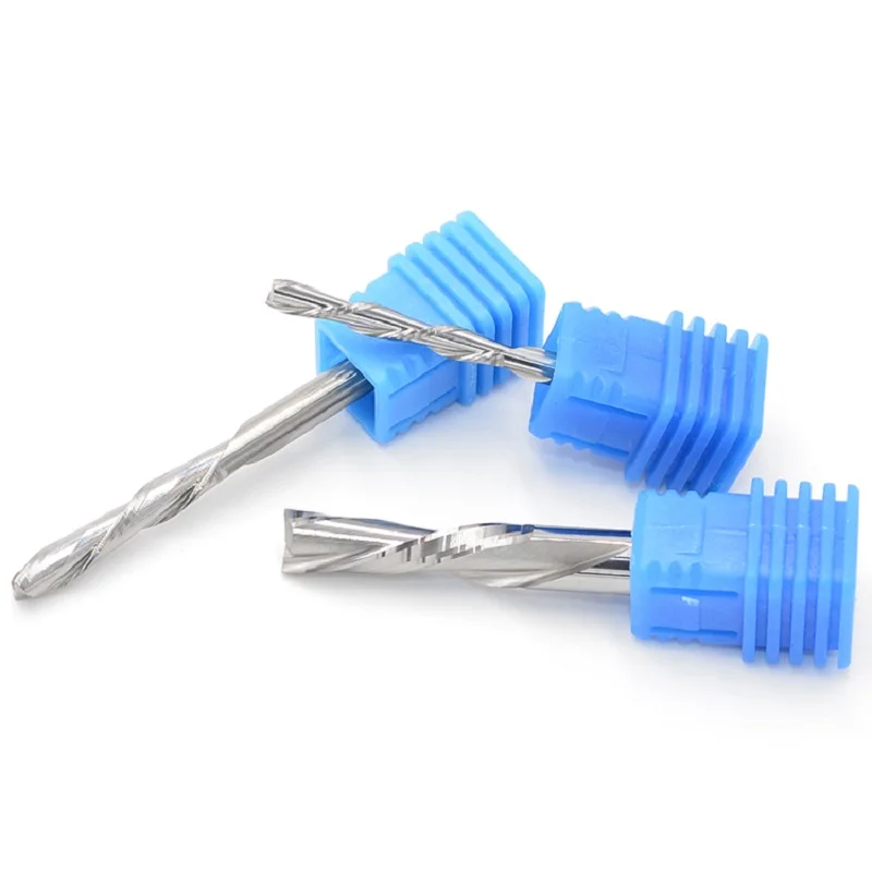 Solid Carbide Milling Cutter 3.1 4 6 8 6.35mm 2 Flute Spiral Router Bit End Mill Wood MDF Down Cut