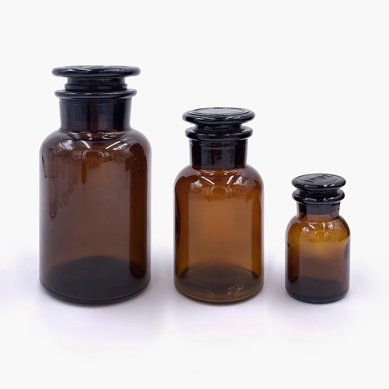 Apothecary 30ml 60ml 125ml 250ml 500ml 1000ml amber glass laboratory pharmacy apothecary jar reagent bottle with glass stopper