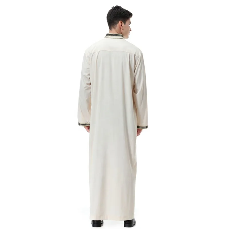 
Custom Logo Muslim Abaya New Design Men Thobe Fashion Islamic Clothing Style Men Polyester Thobe 