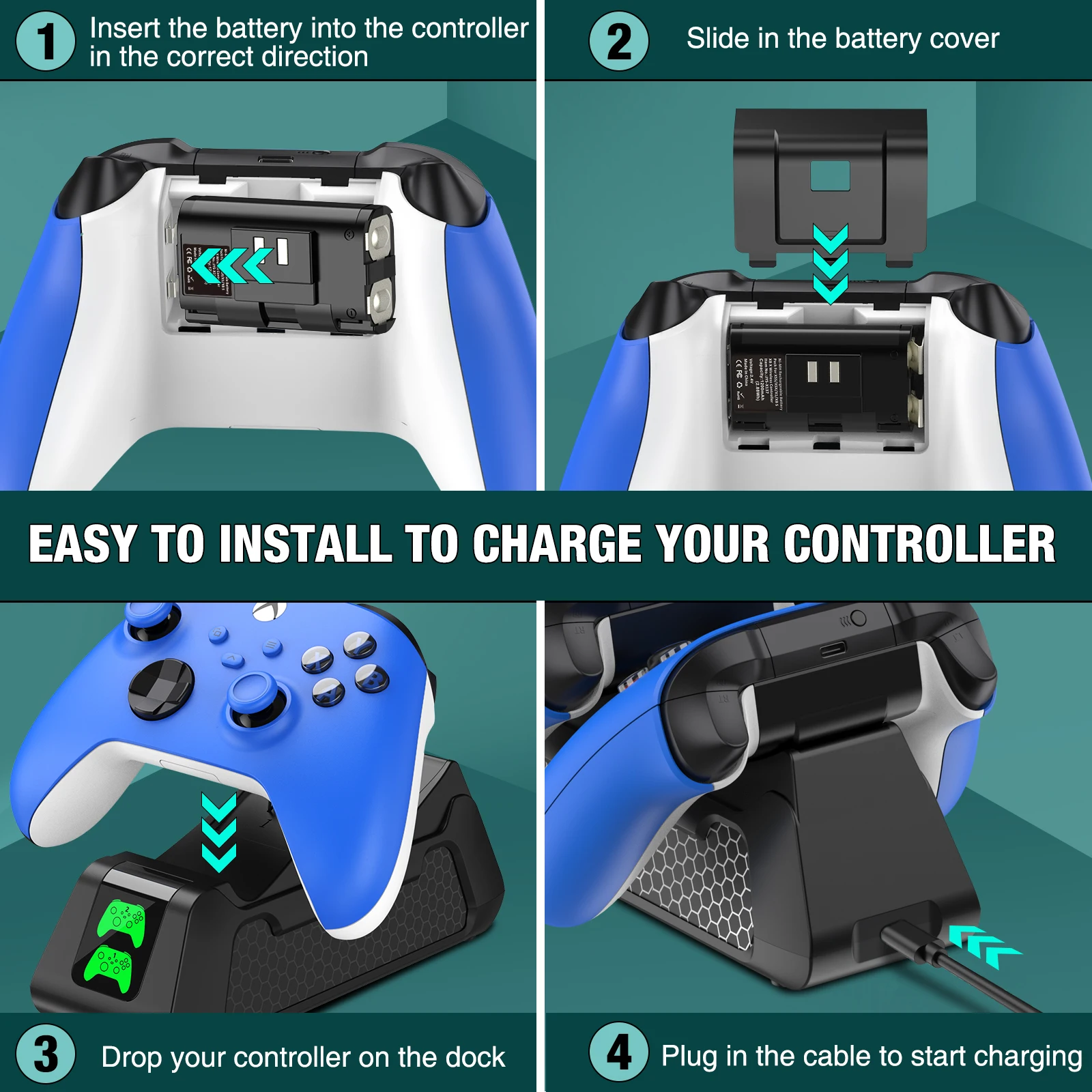 USB Charging Dock For Xbox Series X/S/Xbox One S/X/Xbox One Wireless Controller + 2 x 1800mAh Rechargeable Batteries With Covers