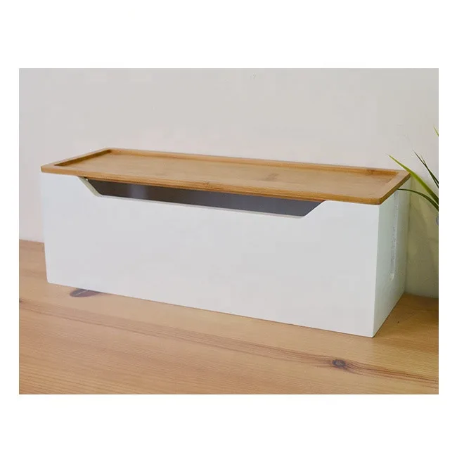 Eco-friendly Bamboo Cable Management Box Organizer Cord Box for Home and Office