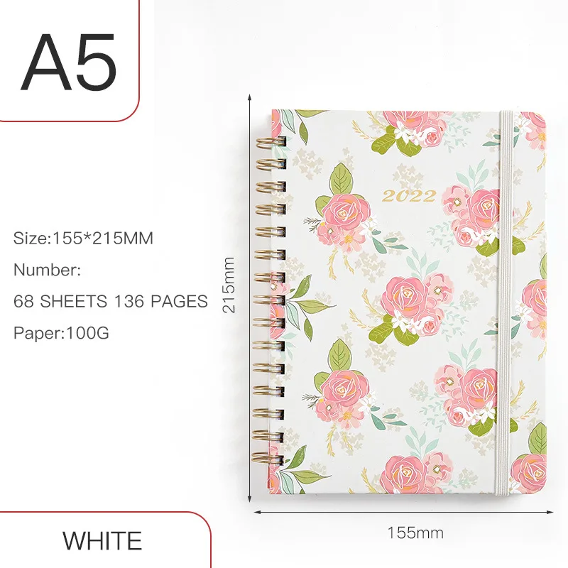 New Design Fashion Beautiful 2022 Planner Journal Flower Coil Spiral Binding