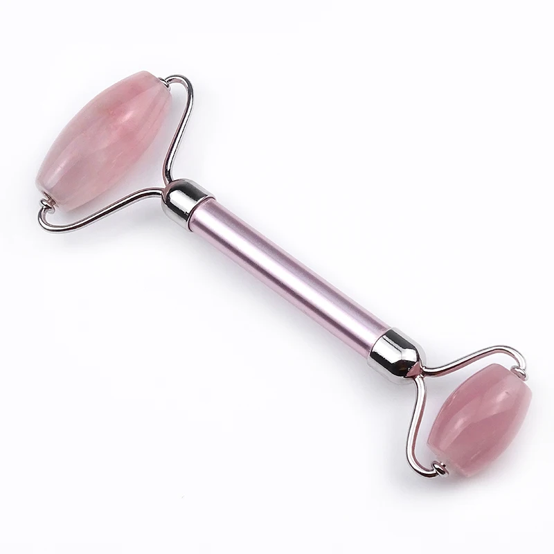 double head metal handle Facial massage Roller Anti-wrinkle Pink Jade stone Roller