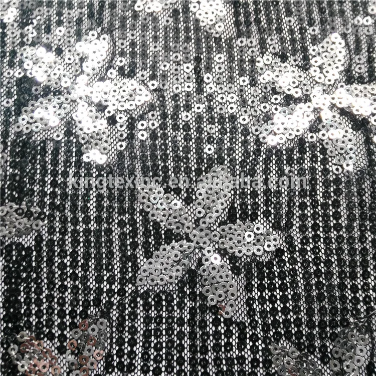 
Widely used superior quality silver sequin fabric embroidered stripe tulle mesh for home decoration 