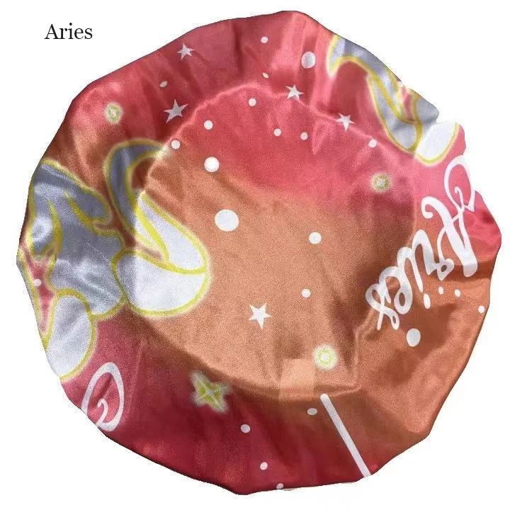 
Wholesale Designer Women Large Satin Printing Aries Adjustable Custom Zodiac Signs Hair Silk Bonnets 