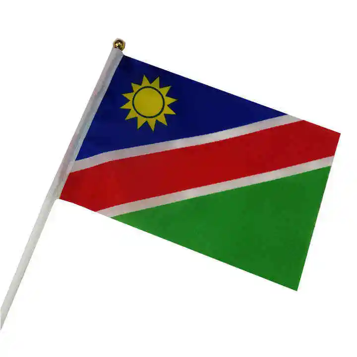 Hot sell wholesale Namibian flag 14x21cm polyester fabric holding the flag Party campaign flags