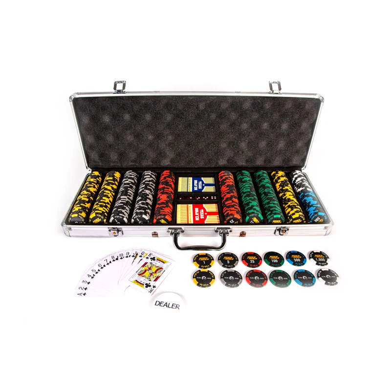 500pcs stickers poker chip set in Silver aluminium case