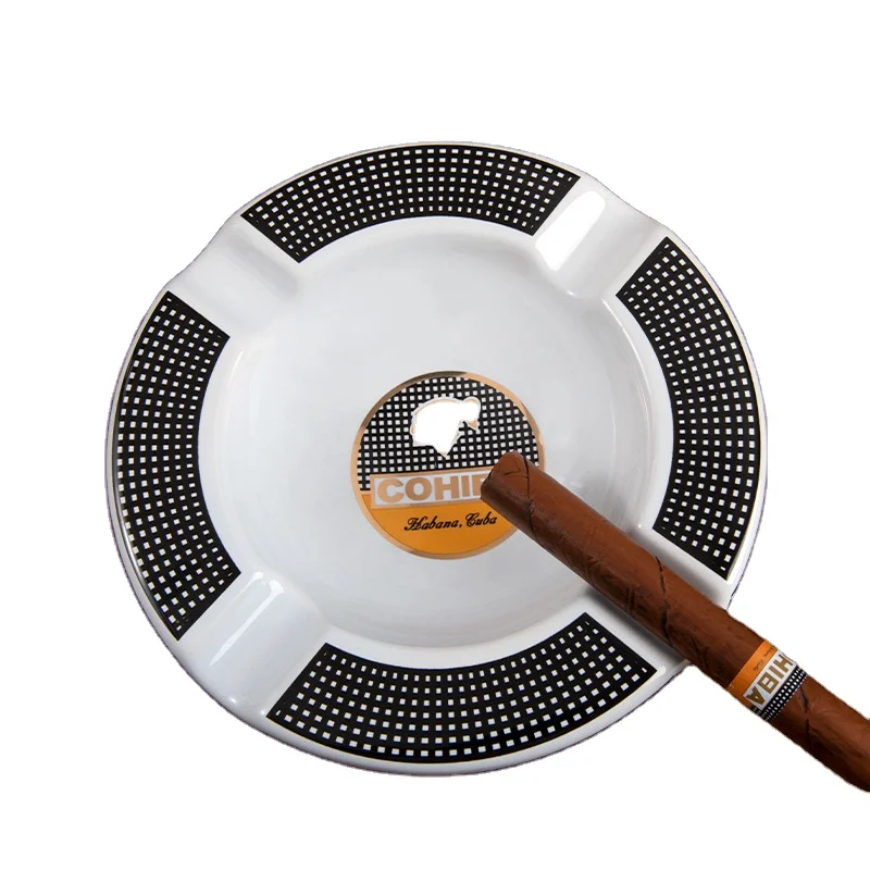 Round White Cigarette Custom Logo Porcelain Stoneware Hotel Office Big Cigar AshTray Ash