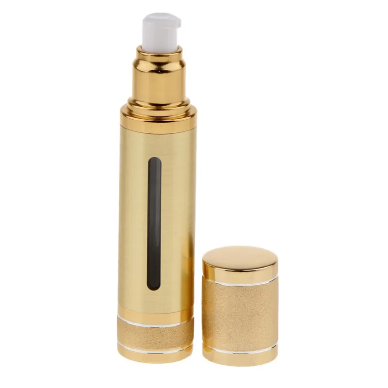 gold rolling sand airless pump bottle 30ml satin finished airless pump bottle 15ml with window shiny packaging bottle for cream