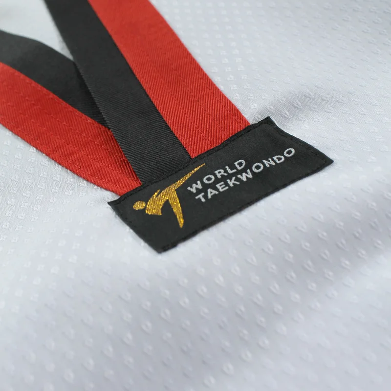 Custom logo uniforme de taekwondo white V-collar WTF taekwondo uniform for kids