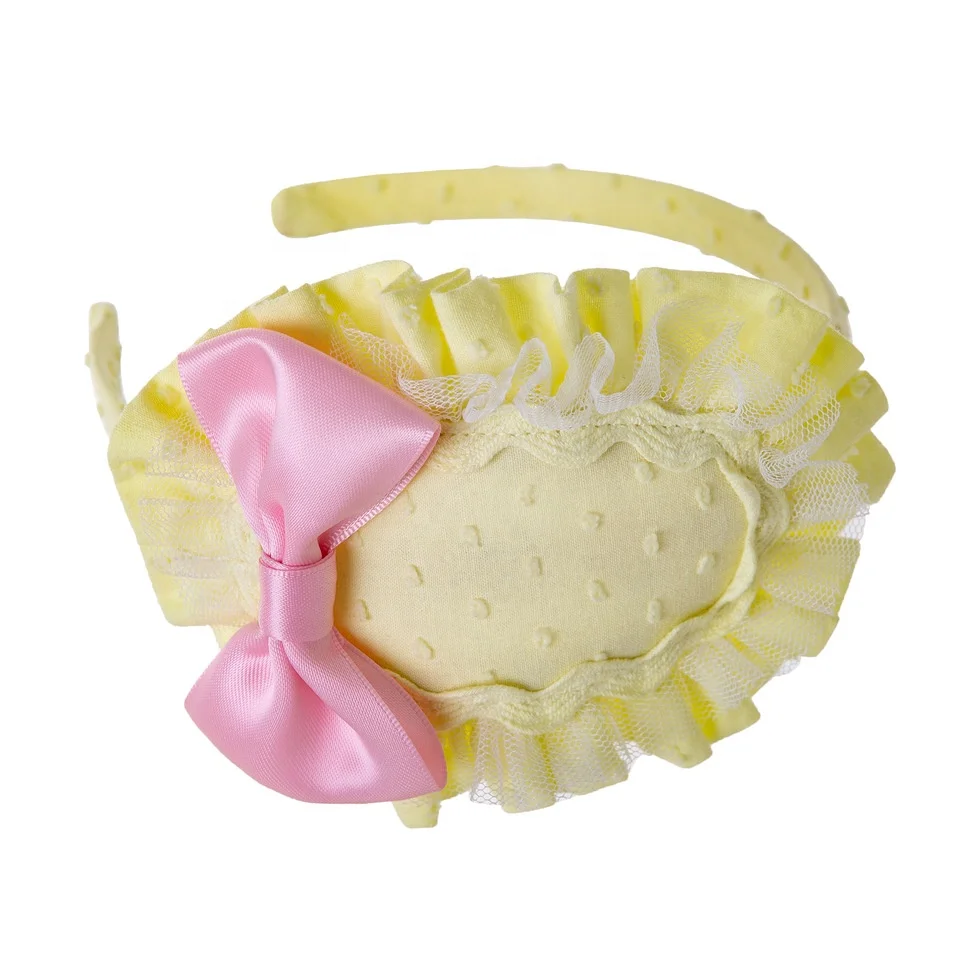 OEM 2021 Spring Newest Girls Easter Dress with Flower Sleeveless Korean Dress with Headband Lace Boutique Yellow Clothes