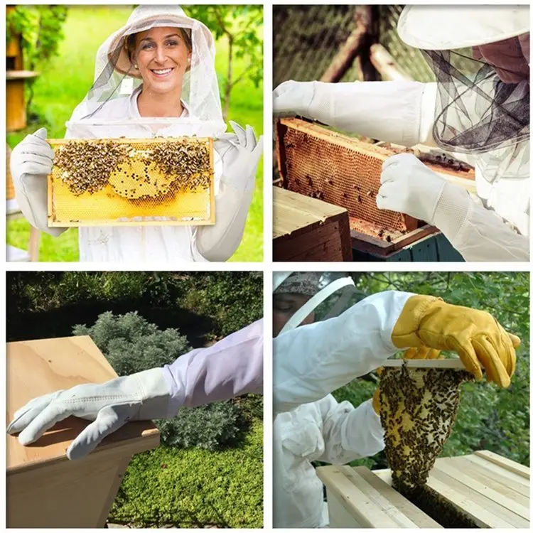 Vented Long Sleeves Sting Proof Cuff Safety Protective Premium sheepskin Leather Beekeeping Gloves