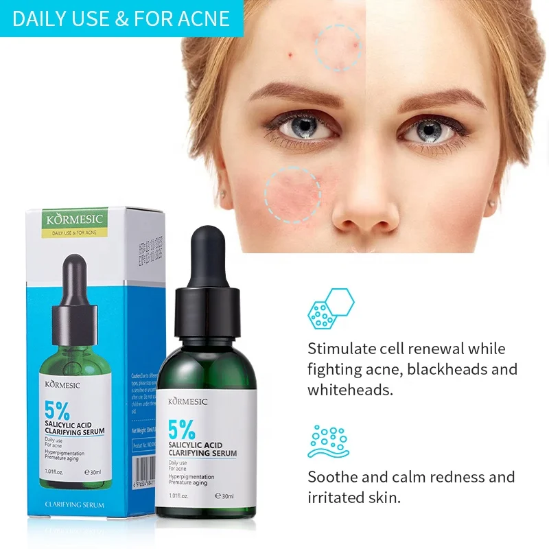 KORMESIC 30ml Renewing Organic Facial Acne Treatment Salicylic Acid Solution Serum Resurfacing Face Serum