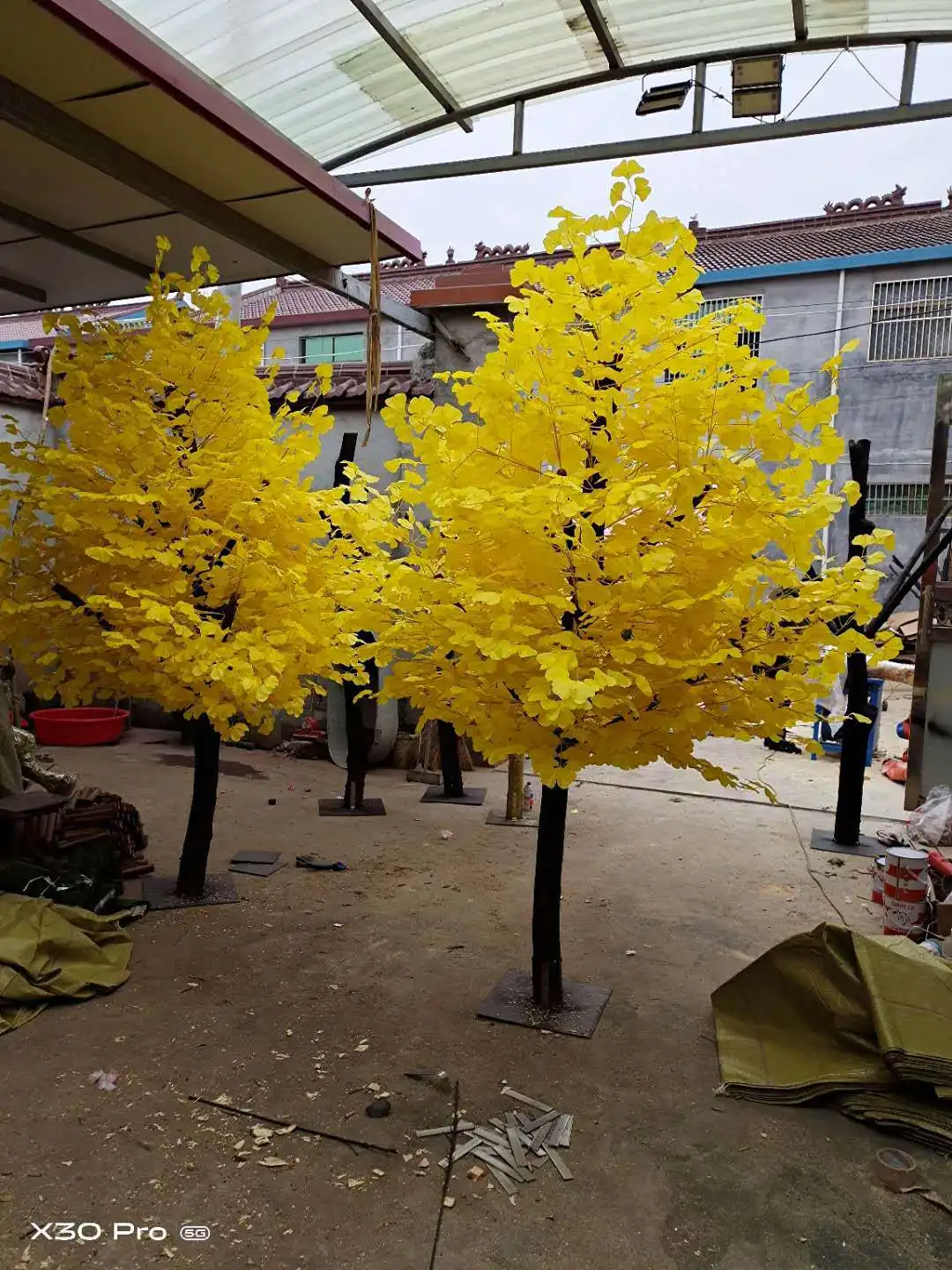 Yellow artificial ginkgo tree for decoration