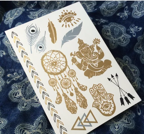 2024 Waterproof European and American hot gold and silver tattoo stickers, tribal totem metal party tattoos
