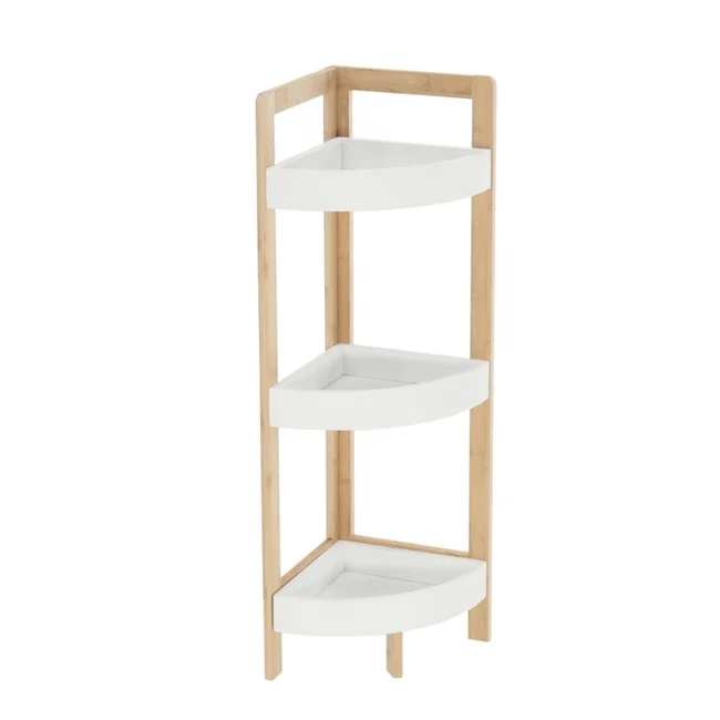 ZB BSCI Factory Bamboo 3 Tier Corner Shelf 3 Tier Freestanding Corner Shelf Rack Storage Caddy Organizer Bathroom