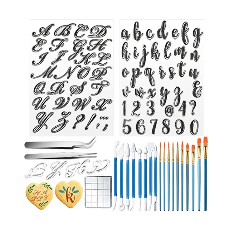 Fondant Cookie Decorating Tool Set alphabet clear stamp cake embosser letter cake plastic mold cake fondant tools cookie cutter