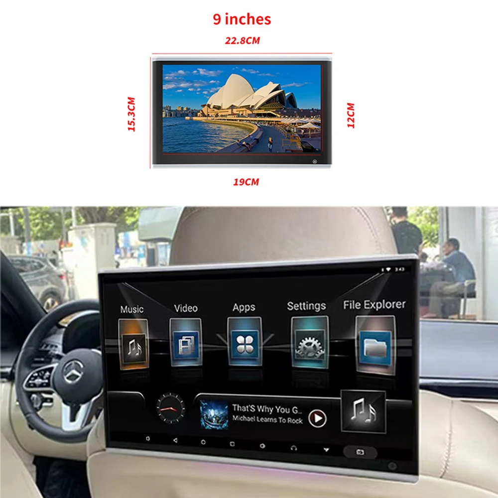 9 inch IPS Touch Screen Monitor Car Rear Seat Entertainment Player HD 1080P Video Player WIFI Android Headrest Car Monitor
