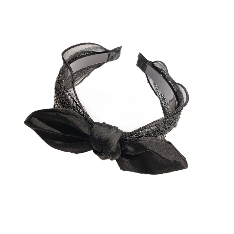 Korean Retro Lace Hair Hoop Fabric Art Diamond Inlay Tie Kink Rabbit Ears Bow Headband Toothed Wide Edge Hair Accessories