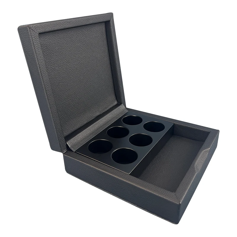 High quality Instant coffee black PU leather box hot sale 6 Slots  capsule coffee matte lacquer wooden box