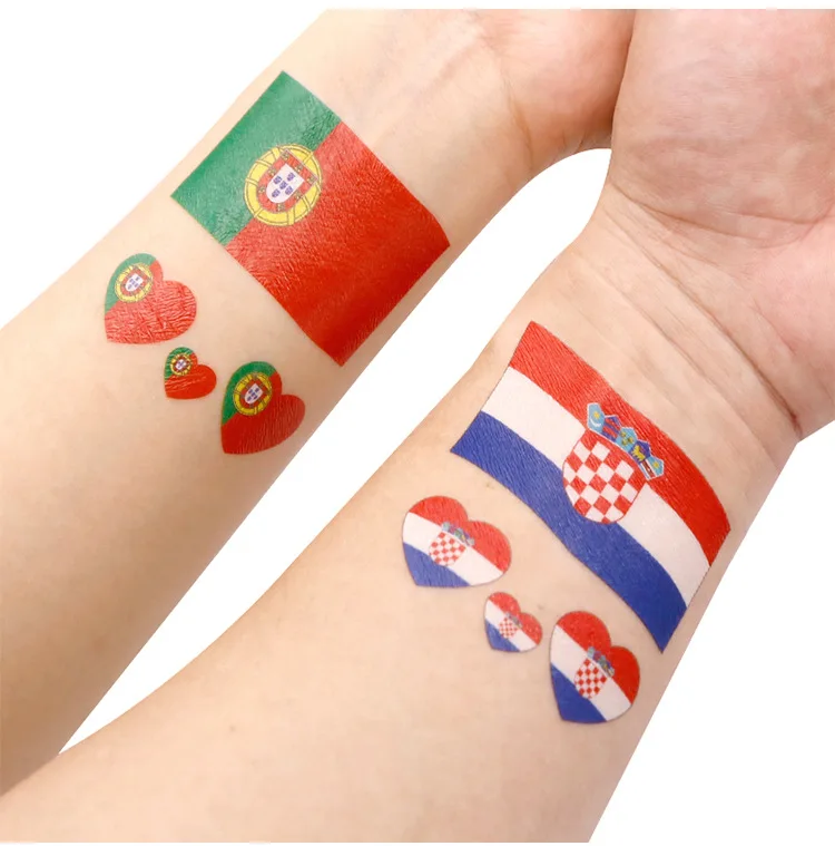 Waterproof and durable personalized tattoo stickers with football theme decoration, European Championship flag tattoo stickers