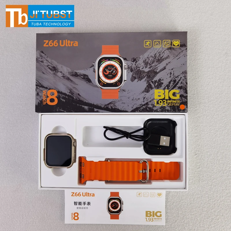Z66 Ultra Smartwatch 1.93 Inch HD Large Screen 3 Buttons Available BT Call Wireless Charging Smart Watch Series 8 Ultra Z 66