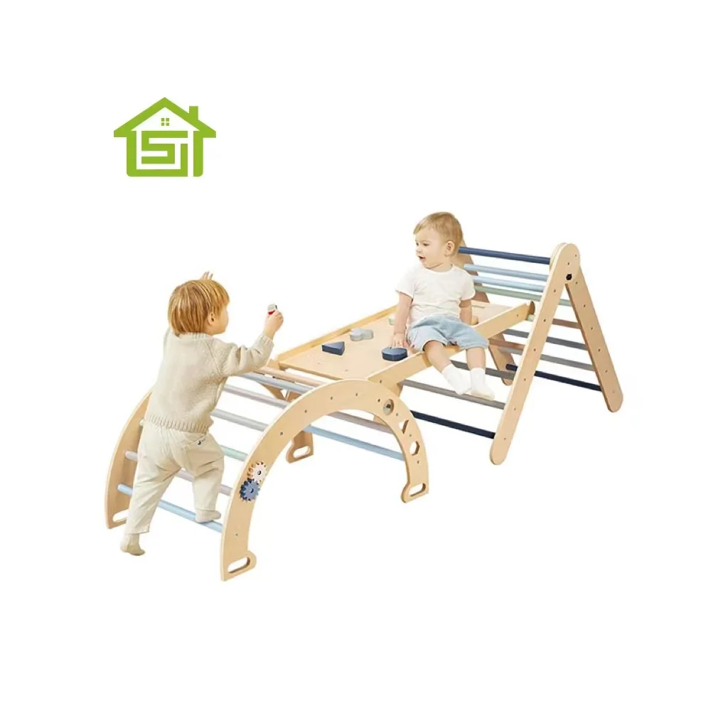 Kids Indoor Wooden Jungle Play Gym Playground Montessori Triangle Climbing Frame For Children