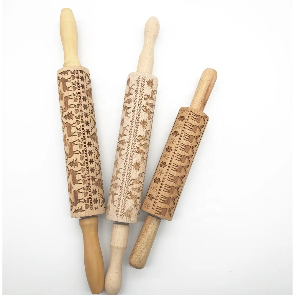 2020 natural wooden print rolling pin christmas decoration