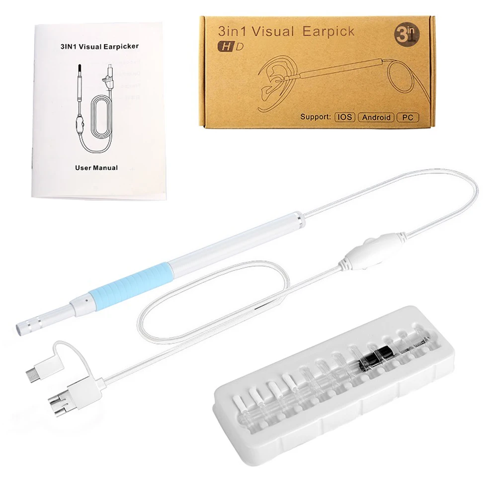 3 IN 1 720P 2m Wire USB Otoscope Ear Cleaning Endoscope Camera 3.9mm Endoscope Camera (2 Meters, Waterproof IP67)