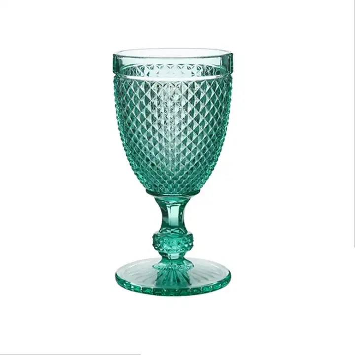 Wholesale Vintage Wine Goblet Glass Wave Point Design Glassware Glass Color Wine Glasses