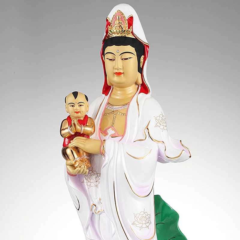 Taiwan pure copper gold send child Guanyin Buddha statue decoration home Guanyin Buddha statue