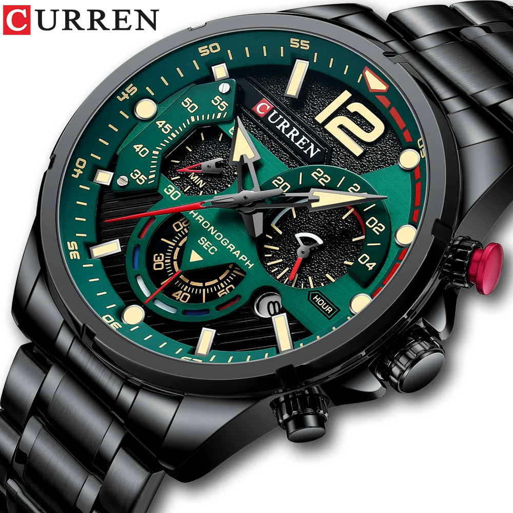 2021 CURREN 8395 Top Luxury Brand Sport Wristwatches Men Luminous Quartz Watch Casual Chronograph Stainless Steel Male Clock