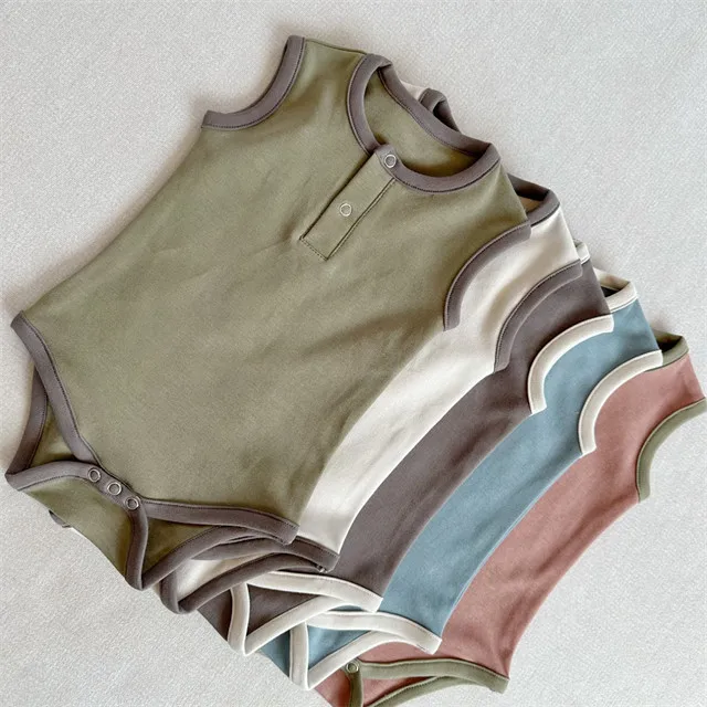 Custom OEM ODM Plain Cotton Romper Summer Newborn Infant Toddler Boys Girls Clothing O-Neck Sleeveless Clothing Baby Bodysuit
