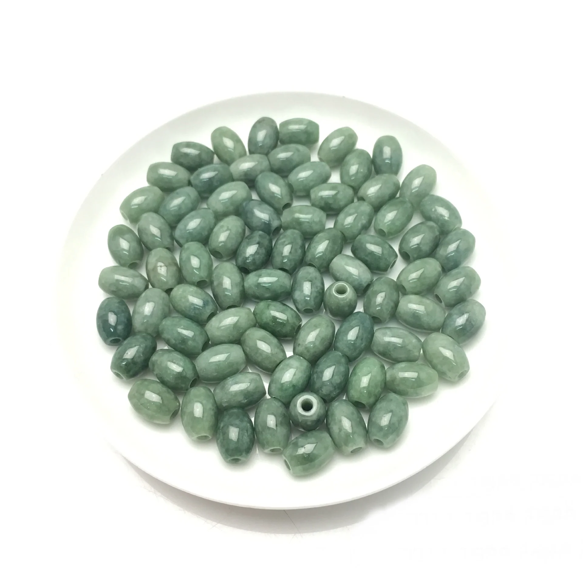 Wholesale mayanmar burma jadeite  carved green jade barrel beads for diy jewelry