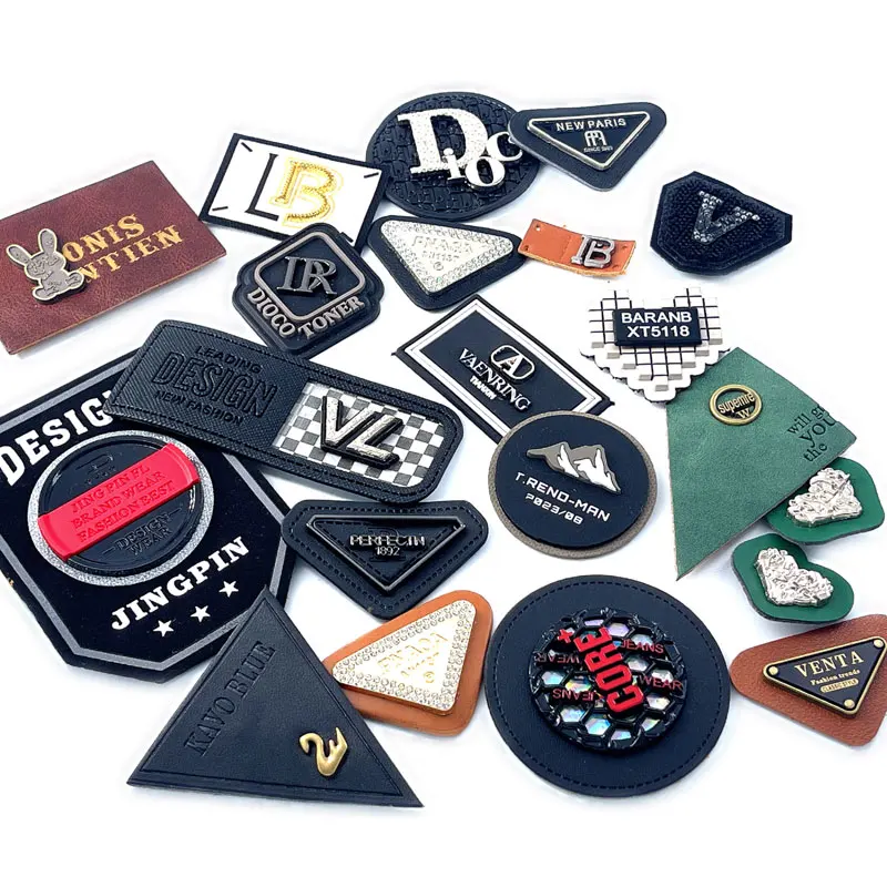 Italian Cinch Strap Goods Personalize PU Fake Triangle Golden Leather Patches Oild Edges For Bags