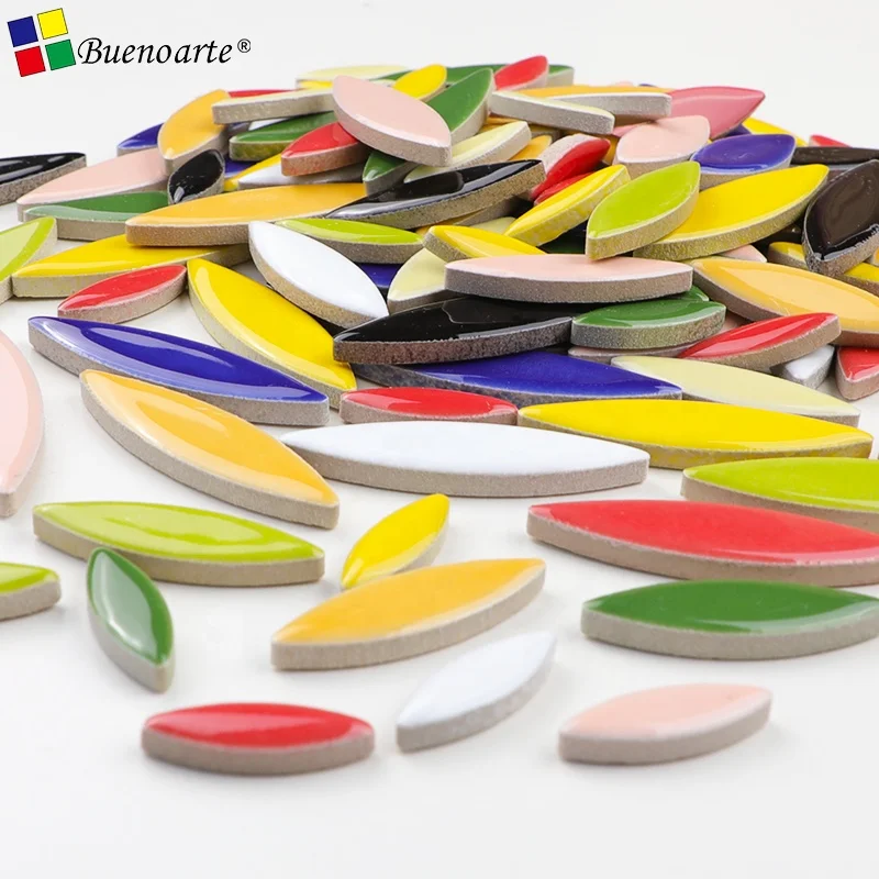 DIY mosaic art leaf petal decoration ceramics,  loose irregular mosaics chips & mini glazed ceramic tiles for crafts hobby art