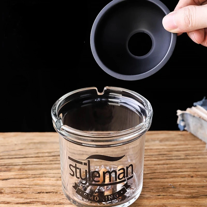 Custom Glass Tobacco Sublimation Smoking Cup Car Portable Handheld With Lid Windproof Cigar Ashtray