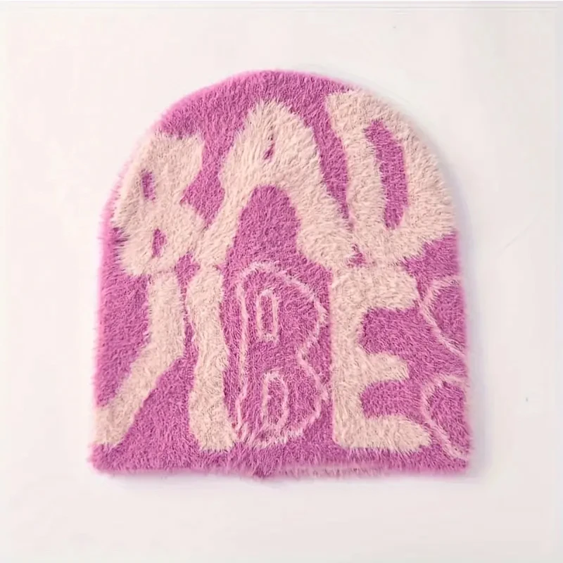 Promotion winter hats jacquard y2k beanie hat Acrylic Premium Cashmere Wool Mea Culpa Jacquard Mohair Beanie