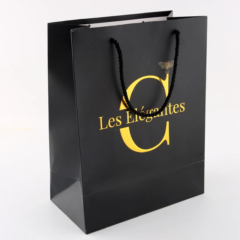 BTO wholesale oem black paper bag with ribbon boutiques shopping bags coated paper bag custom printed logo luxury clothing shop